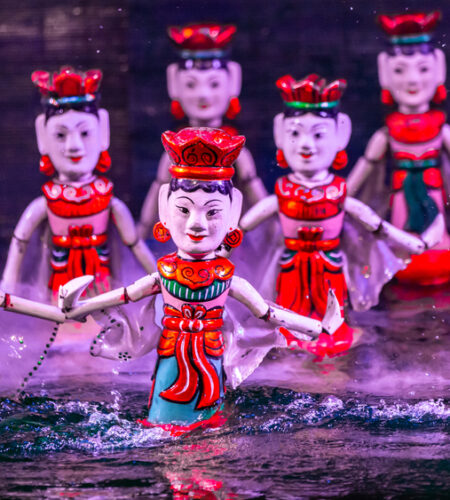 Traditional Vietnamese performance water puppet theatre show in Hanoi