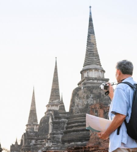 Senior tourist male visit historic city